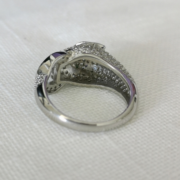 Panther Ring sterling silver cz and emerald eye cat size 7 - Picture 8 of 12